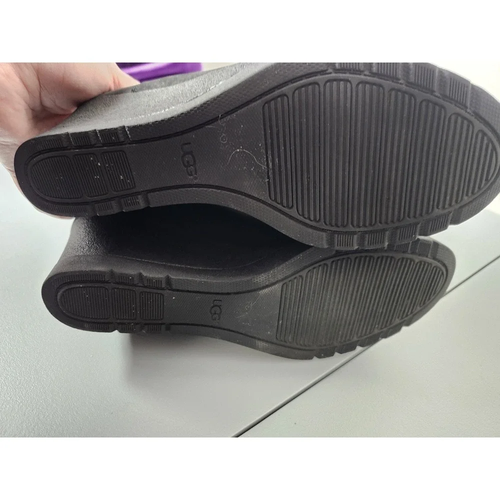 UGG Australia Indra Leather Black Ankle Boot Wedge‎ Shoes Women's Size 7.5